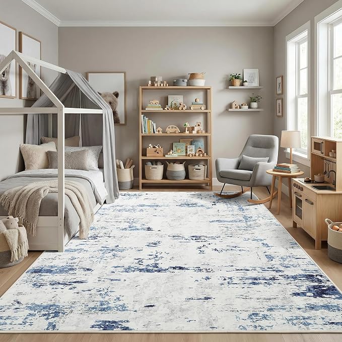 GarveeHome 8x10 Abstract Area Rug, Washable Soft Low Pile Non Slip Accent Rug for Living Room, Bedroom, Dining Room, Modern Neutral Indoor Carpet