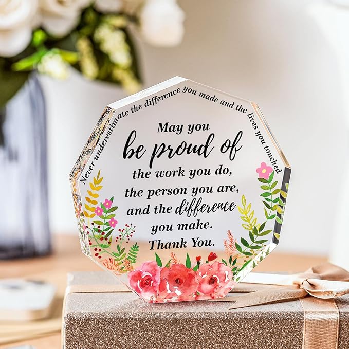 Yinder Thank You Gifts for Women Appreciation Gifts for Coworker Employee Nurse Teacher Leader Boss Inspirational Quotes Acrylic Desk Decor for Home Office Farewell Retirement