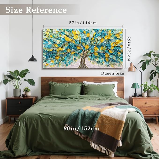 imjiayu Extra Large Wall Art, Tree of Life Wall Art, Abstract Art Wall Decor, Green Tree Leaf Prints, Art Nouveau Modern Decor, Nature Plant Paintings for Living Room Dining Room Office 29"x57"