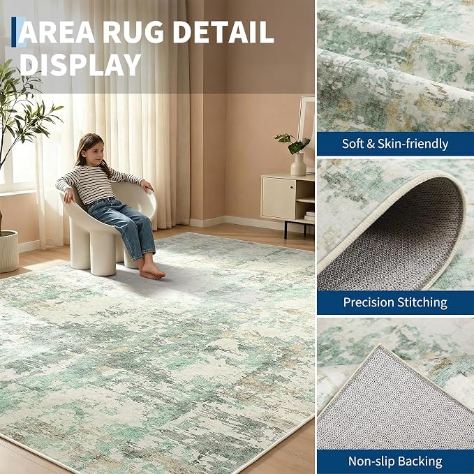 GarveeHome 5x7 Abstract Area Rug, Washable Soft Low Pile Non Slip Accent Rug for Living Room, Bedroom, Dining Room, Modern Neutral Indoor Carpet