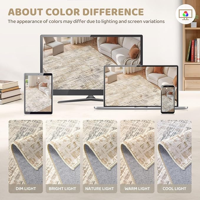 UERMEI 12x15 Area Rug for Living Room: Extra Large Neutral Abstract Carpet Modern Soft Low Pile Stain Resistant Washable for Open Floor Plan Bedroom Dining Office Kids Pets Friendly Golden Brown
