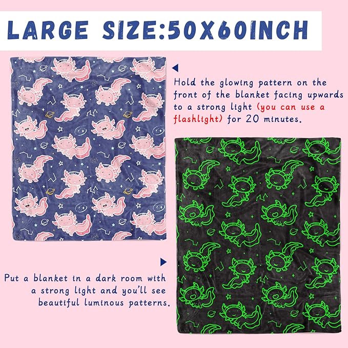 Toddler Blankets for Girls, Soft Cozy Small Fleece Blanket for Kids Room Decor, Axolotl Toys for Kids, Birthday Gifts for Girls Ages 2-10, 40x50 Inches