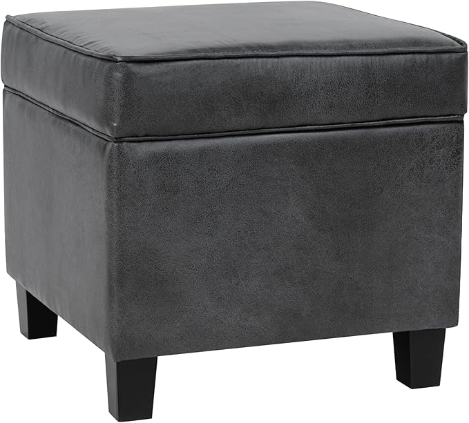 HomePop Square Ottoman with Lift Off Top - Gray Faux Leather Small