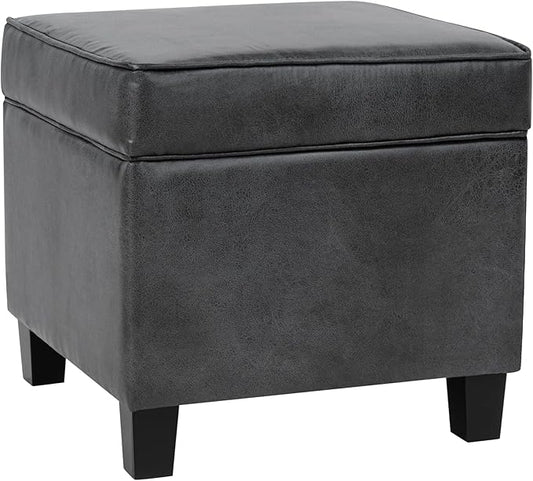 HomePop Square Ottoman with Lift Off Top - Gray Faux Leather Small