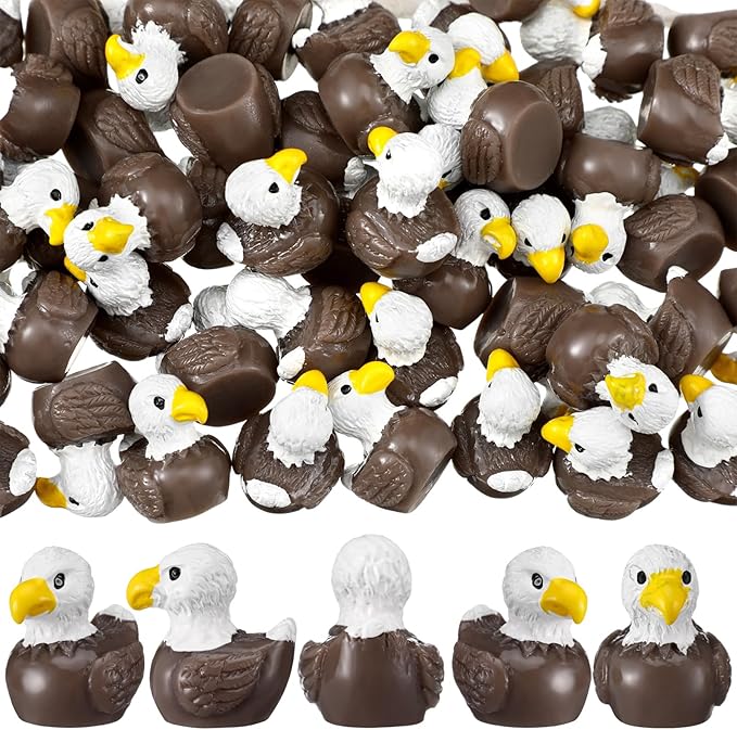 DoubleFill 50 Pcs Bald Eagle Duck Figurine Mini Patriotic Resin Ducks Bald Eagle Patterns Tiny Animals Figurines 250th Anniversary Sculpture Ornament for Home Office Desk Bathroom Kitchen