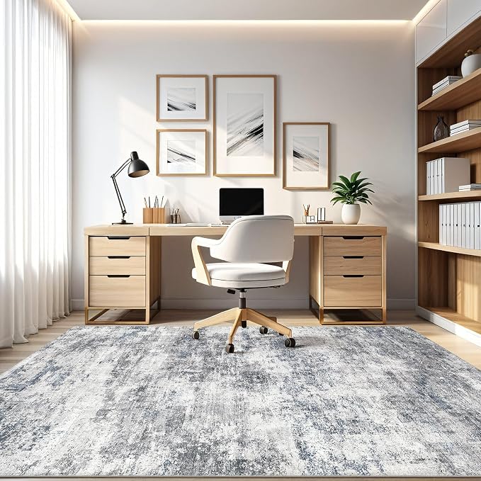 Area Rugs 9x12 Living Room: Washable Large Abstract Neutral Modern Soft Rugs Stain Resistant Indoor Floor Non-Slip Accent Carpet for Bedroom Nursery Playroom Office Dining Room Home Decor- Blue Gray