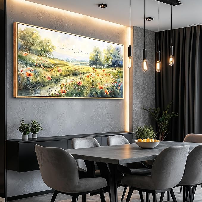 XIGUANGART Canvas Wall Art for Living Room Wildflower Pastoral Scenery Paintings Large Framed Wall Decor Meadow Abstract Pictures Rustic Floral Art Print for Bedroom Office Modern Artwork Decorations