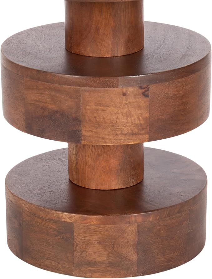Kate and Laurel Omar Modern Wooden Round Drink Table, 9 x 9 x 20, Walnut Brown, Geometric Floating Disks Circle Mini Table for Use as Small Bedroom Night Stand or Indoor Plant Stand