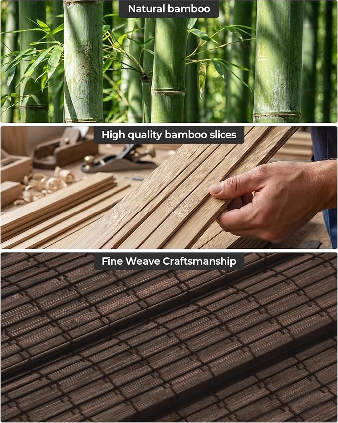 UNISHADES No Drill Cordless Bamboo Roman Shades, 26.5×64 in, Espresso | Room Darkening Top Down Bottom Up Window Blinds for Indoor Windows