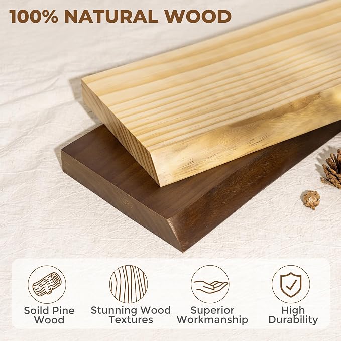 RICHFOCUS Live Edge Wood Floating Shelves 55" Natural Solid Wood Wall Mounted Shelf|Extra Long Floating Shelves for Wall with Invisible Bracket for Bathroom Kitchen Room|1Pcs, Walnut
