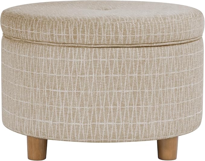 HomePop 24" Large Round Storage Ottoman - Tan Geometric Pattern