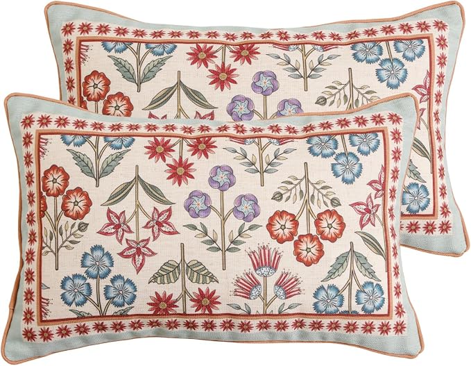 bilin gaier Rectangle Linen Throw Pillow Covers,20"x12" Set of 2-Lohi A | Designer Vintage Elegant Pillow Cover,Concealed Zipper,Colorful Floral Pattern,Sofas,Bedroom,Living Room,Chairs