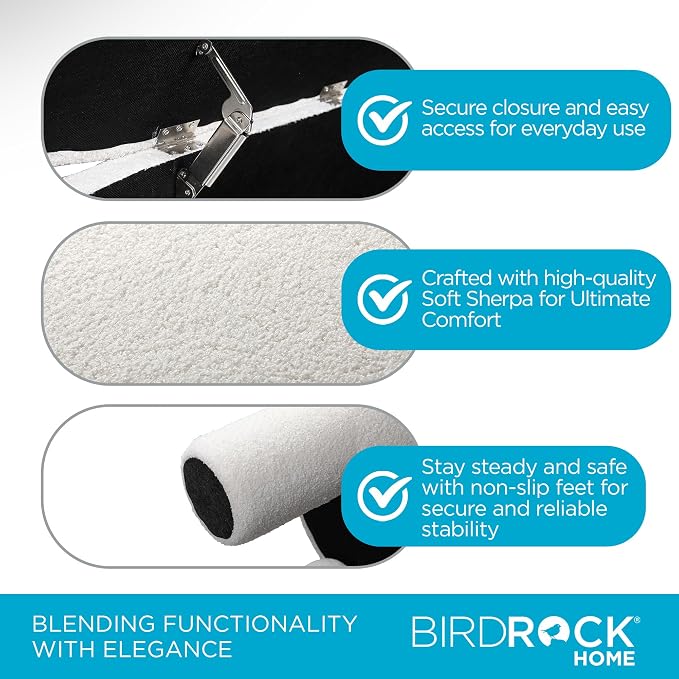BIRDROCK HOME Sherpa Upholstered Storage Bench | Cozy Seat with Soft Sherpa Cushion, Versatile for Living Room, Bedroom, or Entryway Ottoman | Sturdy Design, 45” L x 20.5” W x 20” H