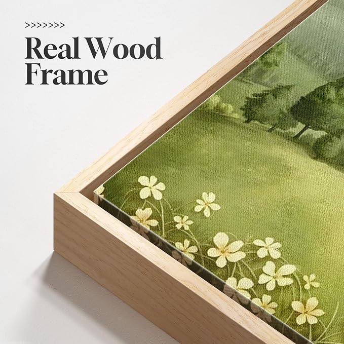 Large Framed Green Landscape Wall Art for Living Room, Long Narrow Modern Mountain Canvas Prints Painting for Walls, Horizontal Nature Pictures Wall Decor for Bedroom Dinning Room Office, 20x60 In