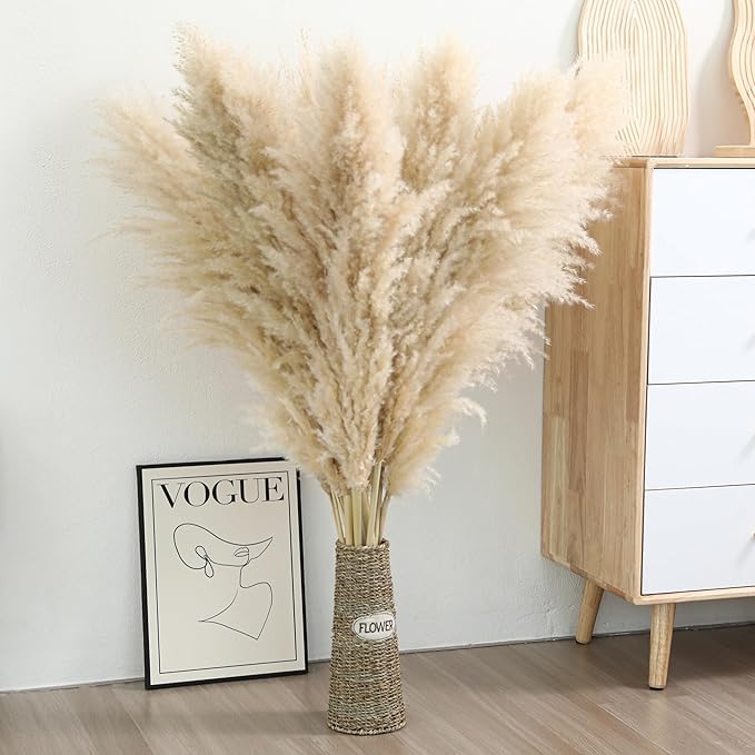 Wertuirk 10 Stems 46 inch Tall Pampas Grass Decor - Large Fluffy Dried Pompas Grass for Floor Vase - Rustic Wedding, Baby Shower, Party, Farmhouse, Boho Home Decor