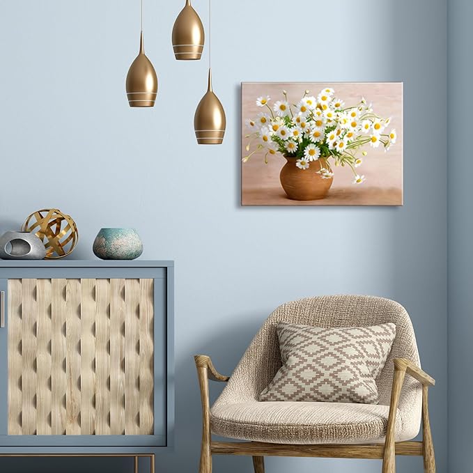 Ploceiny Boho Daisy Pink Flowers Wall Art Canvas for Teen Girl Bedroom Floral Picture Poster for Living Room Bathroom Wall Decor A-438