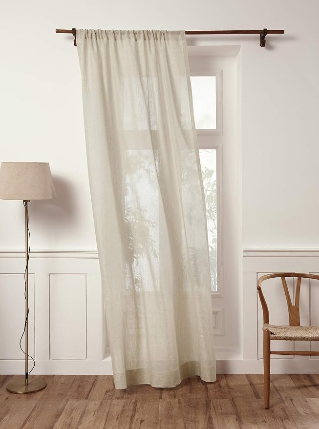 Solino Home Light Natural Linen Sheer Curtain 96 Inch - 100% Pure Linen European Flax Window Treatment Panel 52 x 96 Inch - Light Filtering Rod Pocket Curtain for Living Room, Bedroom - 1 Panel