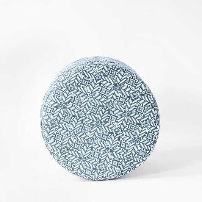 HomePop 19" Round Storage Ottoman - Blue Indigo Print