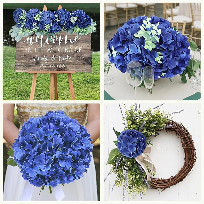 AVIVIHO 65pcs Fake Flowers Navy Blue Hydrangea Artificial Flowers Bulk (Not Squished, No Steaming Need) Silk Flowers with Stems for Wedding Decor,Home,Baby Shower,Table Centerpieces Decoration