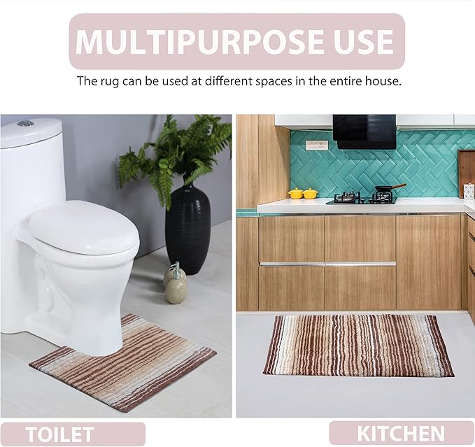 Home Weavers 100% Cotton Gradiation Collection Bathroom Décor | Washable Rug | Bathroom Mat | Kitchen Mat | Bathroom Rug Set | Bath Mat Set | Bath Floor Mat Non Slip, 2 Piece Set(S+M), Beige