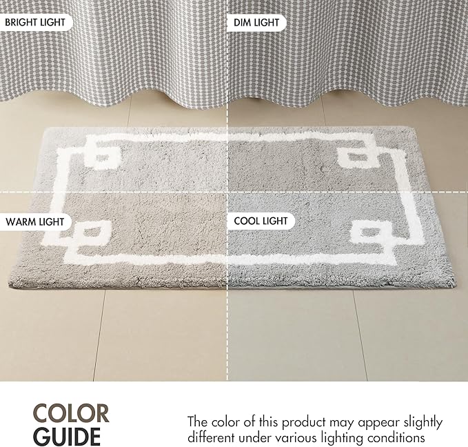 Madison Park Evan 100% Cotton Bathroom Rug Non Slip Backing-Luxrurious Tufted Plush Bath Mat Absorbent, Quick Dry, Spa Design Shower Room Décor, 24x72, Grey