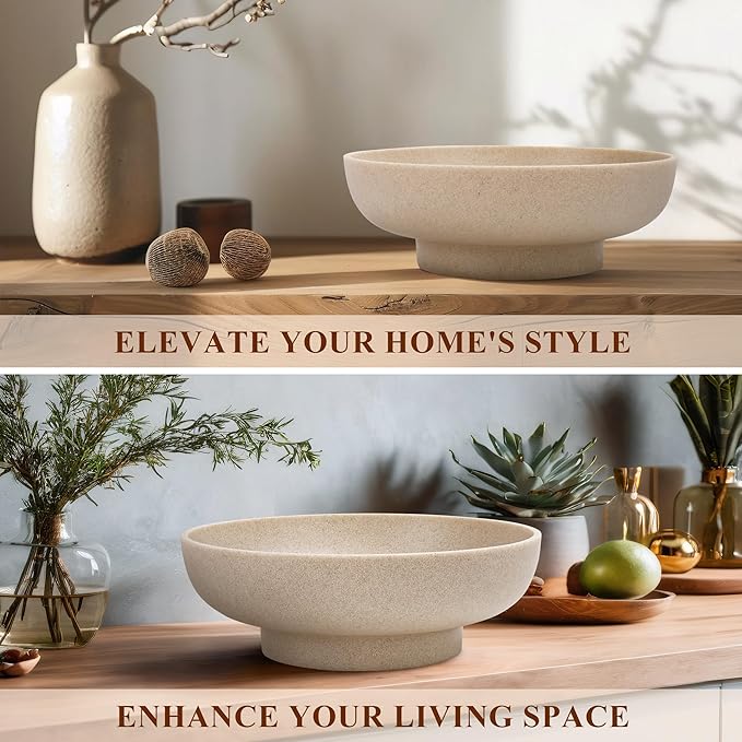 YMXYJM Large Decorative Bowl, Modern Handicraft Resin Bowls for Home Decor, Decorative Fruit Bowl for Kitchen Counter, Stylish Key Bowl for Entry Table, Artificial Stone Resin Beige