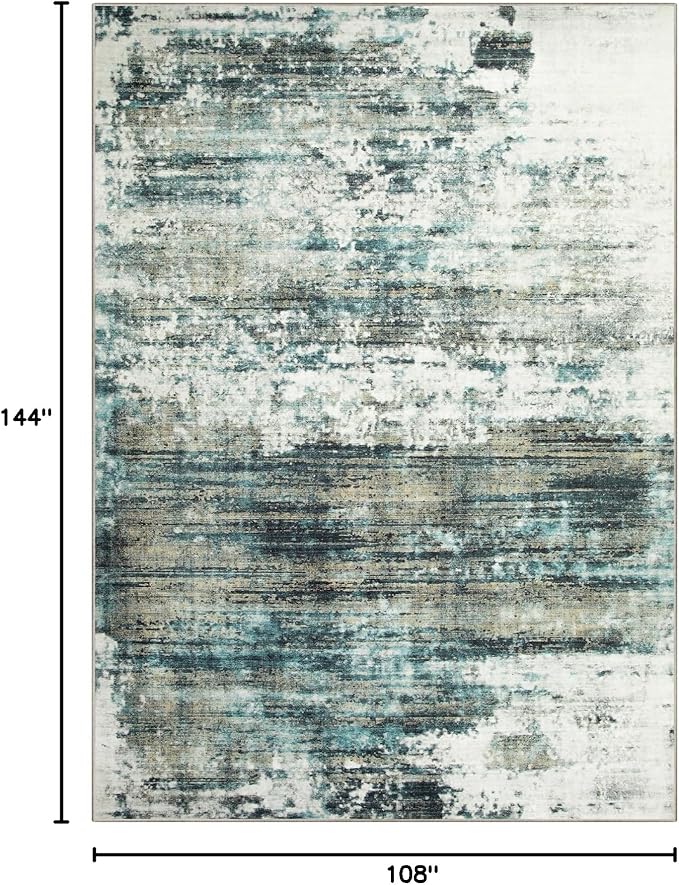 9x12 Area Rugs Washable Rug: Modern Abstract Living Room Rug Soft Anti-Skid Thin Carpet Indoor Floor Non-Shedding Carpets for Bedroom Dining Room Farmhouse Nursery Home Office Green Multi