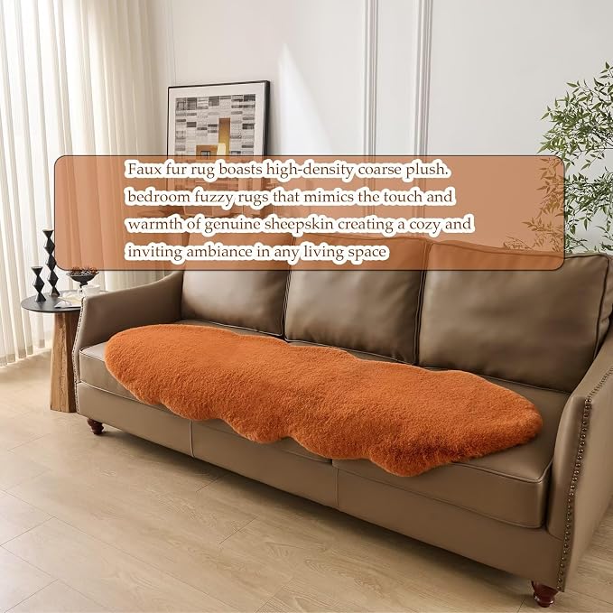 1700GSM Fuzzy Faux Sheepskin Fur Area Rug,Extra Soft Faux Fur Mat,Fluffy Shaggy Fur Rug for Bedroom Living Bedside Rug Room Decor-Burnt Orange, 4 x6 ft