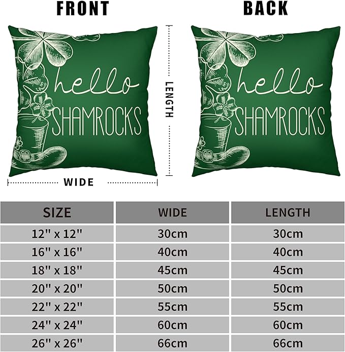 St Patricks Day Lucky Charm Pillow Covers Hello Shamrocks Hat Pillow Case 24x24 Green Clover Cotton Linen Cushion Case for Irish Party Decorations Couch Sofa 2 Pack