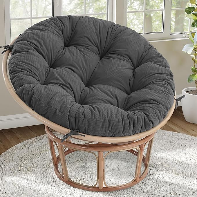idee-home Papasan Chair Cushion, Circle Papasan Chair Cushion(Cushion Only) | Papasan Cushion with Thick Corduroy Cover, 52 x 52 Inch Cushion for Egg Chair, Navy