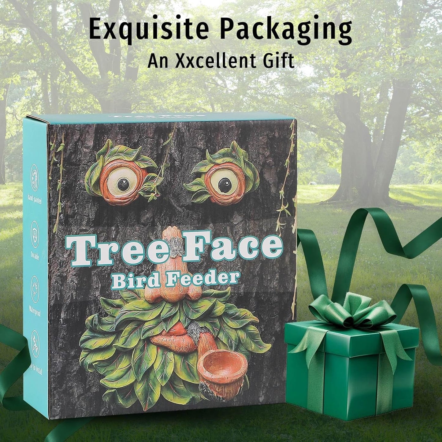 Tree Face Decor Outdoor,Whimsical Outdoor Art with Bird Feeder,Tree Hugger Bark Ghost Face Decoration Funny Yard Art,Garden Creative Decoration (8 INCH)