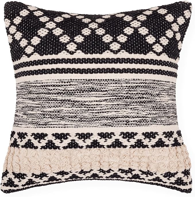 REDEARTH · Handmade Boho Throw Pillow Covers - Bohemian Chic Farmhouse Style - Accent Woven Indoor and Outdoor Pillow Cushion Cases for Couch - Bed - Sofa – Set of 2-18"x18" - Mosaic Trellis Black