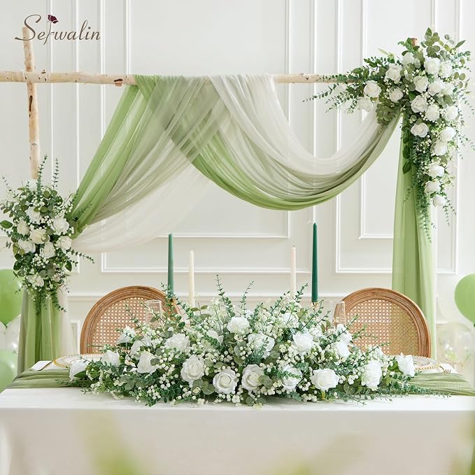 Serwalin 120 Pcs Mixed Eucalyptus Greenery Stems, White Silk Roses and Babys Breath Artificial Flowers for DIY Wedding Bouquets Home Party Arrangement Floral Vase Decor