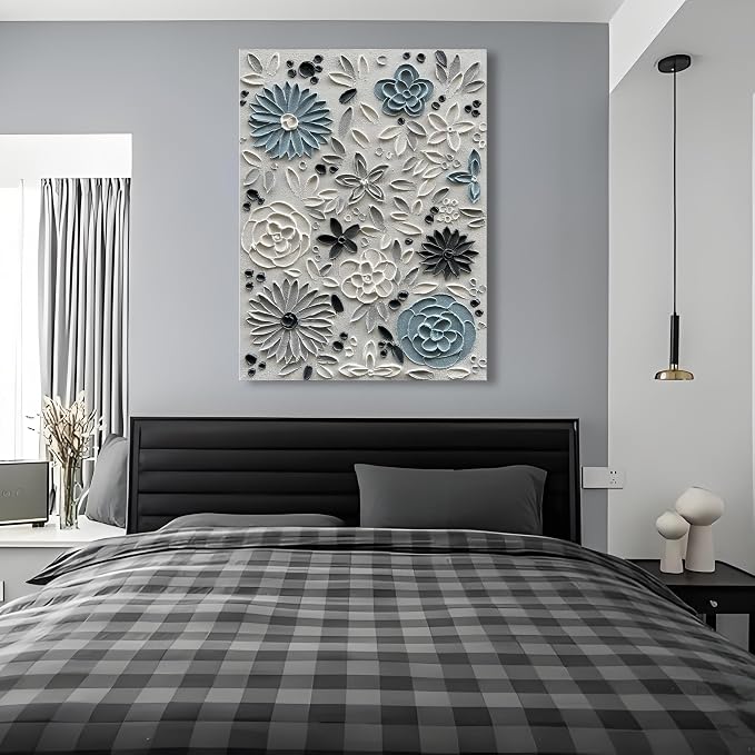 Hand Painted Blue and White Floral Oil Paintings 40x28 inch Wall Art Decorative Paintings