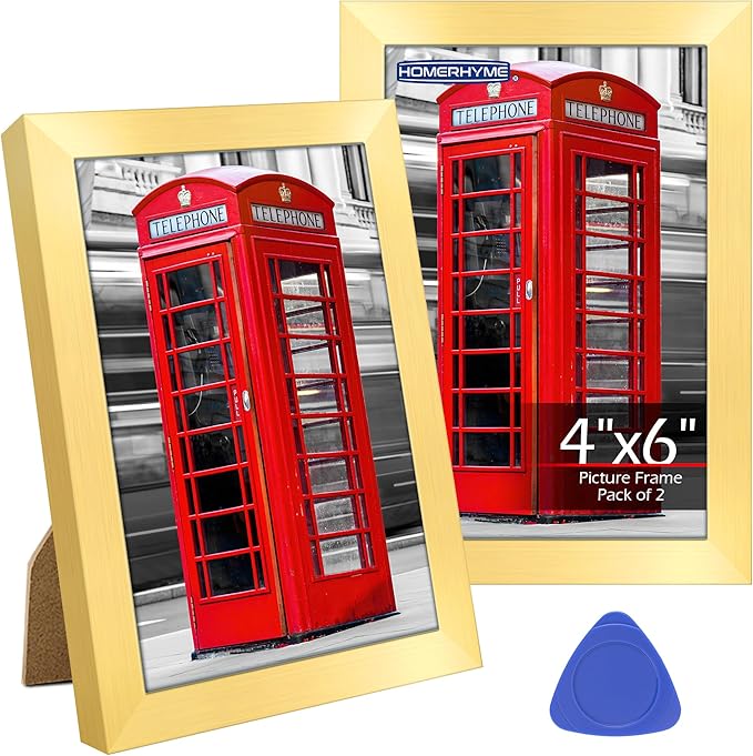 4x6 Picture Frames Set of 2, Gold Photo Frames for Gallery Wall Mounting or Table Display, Collage Frames with Clear Plexiglass for Home Office Decor