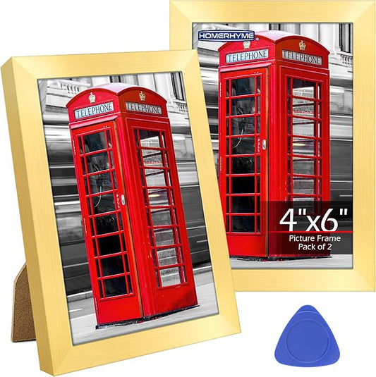 4x6 Picture Frames Set of 2, Gold Photo Frames for Gallery Wall Mounting or Table Display, Collage Frames with Clear Plexiglass for Home Office Decor