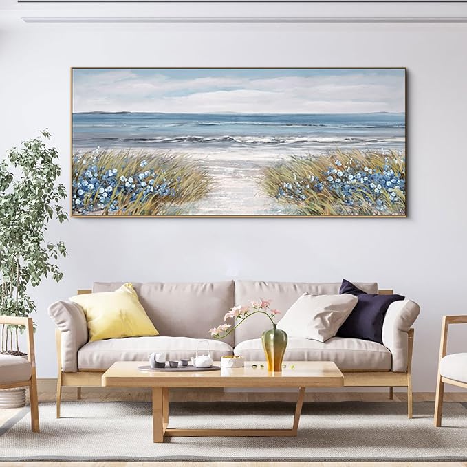 XLSJERST Beach Wall Art for Living Room - Extra Large 70x31 Inches Coastal Canvas Framed Print Picture Farmhouse Boho Artwork for Bedroom Office Home Decor