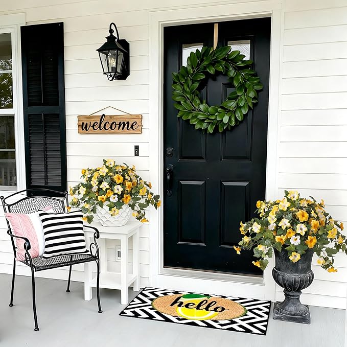 Ammyoo Artificial Fake Petunia Flowers for Outdoor Decoration, 2PCS Faux Silk Petunias Flower for Spring UV Resistant No Fade Realistic Plants for Garden Balcony Yard Porch Indoor Decor(Yellow White)