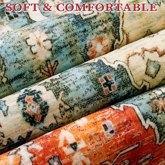 SERISSA 7x9 Area Rugs for Living Room, Large Washable Non-Slip Boho Rug, Ultra Soft Vintage Oriental Tribal Print Distressed Carpet for Dining Room Bedroom Dorm Office Home Decor