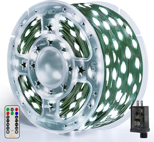 Ollny Christmas Lights 800 LED 262 FT Plug in, IP67 Waterproof Green Wire Outdoor Christmas Lights with Remote, 8 Modes and Timer Christmas Tree Light for House Indoor Xmas Decorations (Cool White)