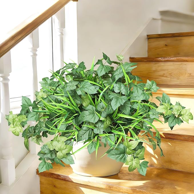 6PCS Outdoor Faux Plants, UV Resistant Artificial Grass for Outdoor Planters, Fake Greenery Plants for Garden Balcony Yard Porch Decor (Green)