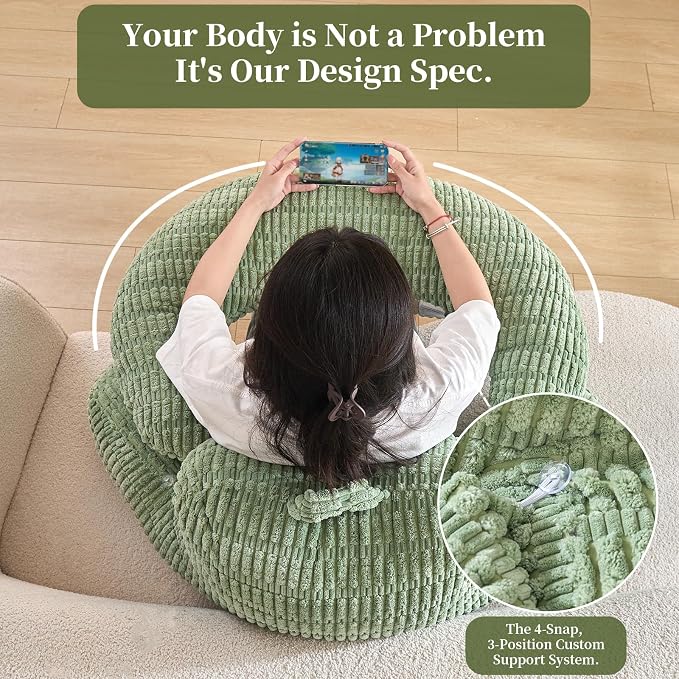 17" Reading Pillow for Bed,U Shaped Arm & Elbow Support,Green Corduroy | Backrest Supports Back,U Shaped Lap Pillow Cushions Arms,Elbows & Wrists,Ribbed Corduroy for Reading,Gaming,Watching TV