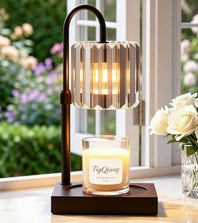 TigQiang Adjustable Height Candle Warmer Lamp, Candle Lamp Timer Dimmer 7 Levels, Compatible All Jar Candles, Top Melting, Cystal Candle Heater Lamp for Scented Wax, Elegant Home Decoration, Gray