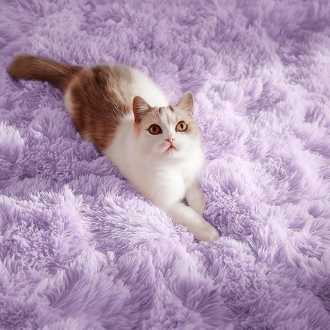PAGISOFE Purple Rugs for Girls Bedroom 6x9 Ft Fluffy Living Room Area Rugs, Soft Bedside Princess Rug for Kid's Room Nursery Christmas Home Decor Shag Carpet for Kids Playroom,Plush Mermaid Kawaii Rug