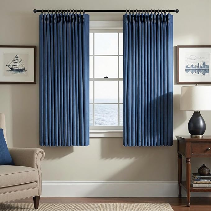 Navy Blue Sheer Curtains 45 Inches Long for Kitchen Set of 2 Panels Pinch Pleat Back Tab Light Airy Linen Cafe Tier Soft Dark Blue Short Curtains for Small Windows Bathroom Basement 40x45 Inch Length