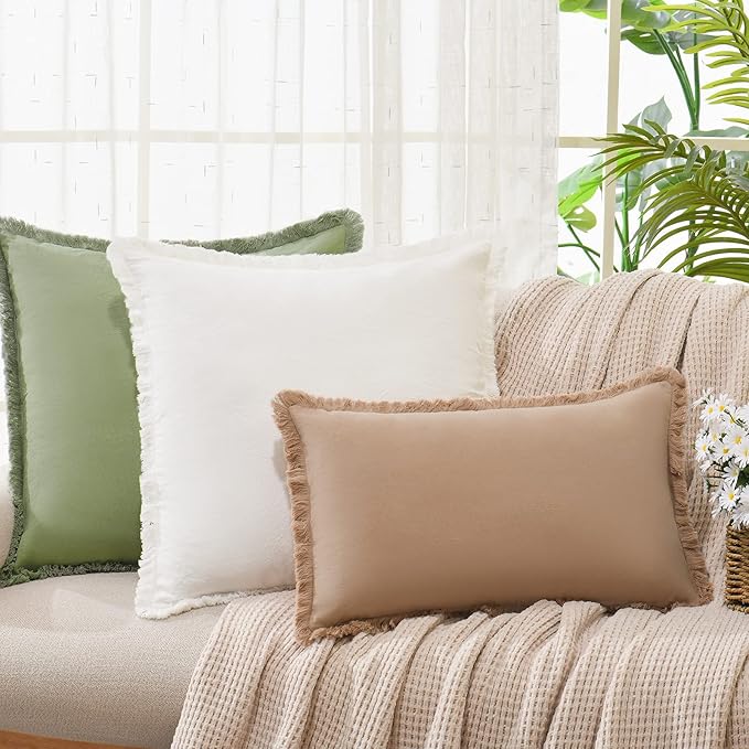 ZWJD Pillow Covers 26x26 Set of 2 White Throw Pillow Covers with Fringe Chic Cotton Decorative Pillows Square Cushion Covers for Sofa Couch Bed Living Room Farmhouse Boho Decor