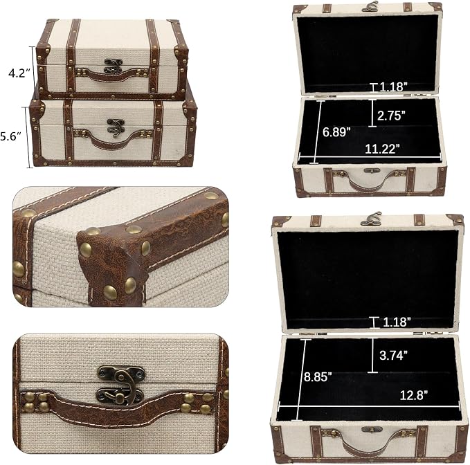 DECOR4SEASON Vintage Linen Fabric Decorative Box Set of 2 - Antique-Style Keepsake Chests for Coffee Table Decor, Mementos, and Elegant Bookshelf Styling