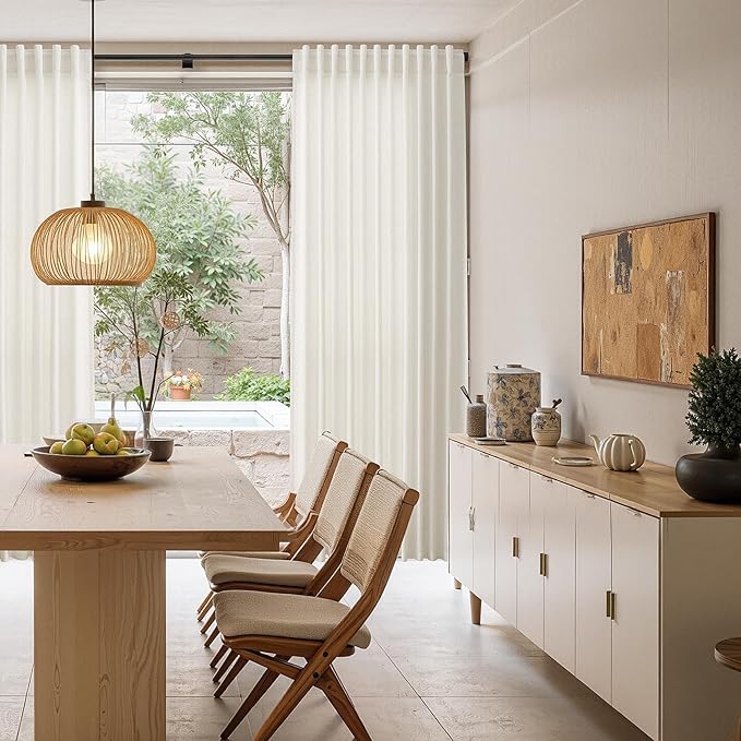 Nanspring Cream Linen Curtains 84 Inch Length for Living Room Natural Light Filtering Window Treatments with Back Tab Rod Pocket Rustic Semi Sheer Drapes for Dining Bedroom 2 Panels W70 x L84