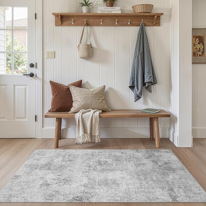 Tortania Area Rug Living Room Rugs - 3x5 Washable Soft Neutral Boho Moroccan Farmhouse Mat Indoor Floor Carpet for Bedroom Under Dining Table Home Office Decor - Ivory Grey