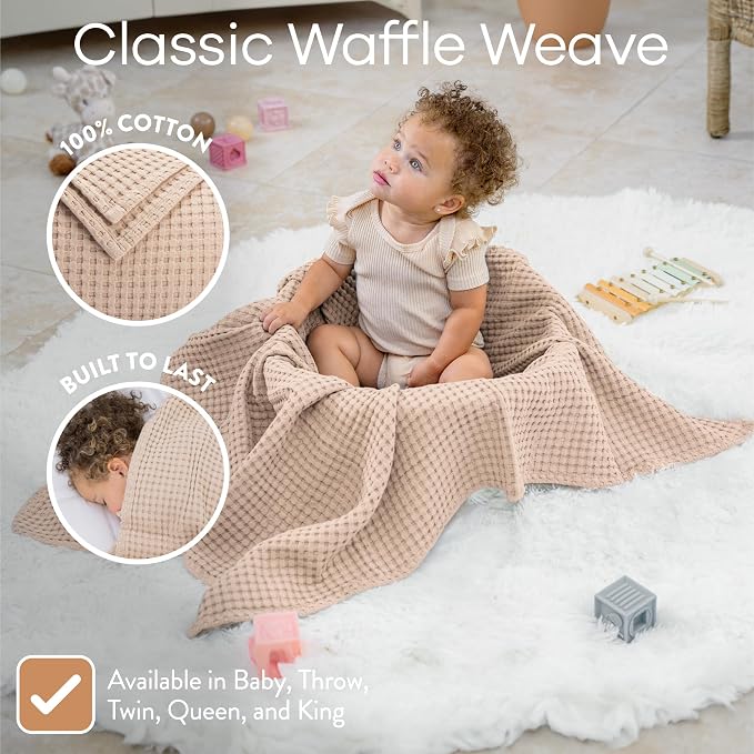 Comfy Cubs Waffle Weave Baby Blanket - 40” x 40” Cotton Blanket with Textured Design - Lightweight Swaddle for Bed, Crib, Stroller, or Couch - Soft and Cozy Cover for Toddlers, Boys & Girls - Blush